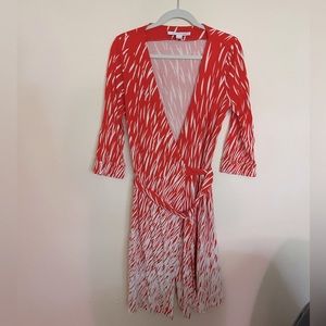 diane von furstenberg (DVF) red/orange and white wrap dress